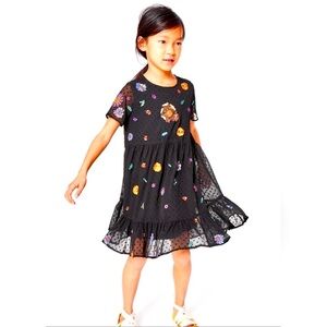 Dress Zara Kids Girl Embroidered Tulle Black Short Sleeve Size 6